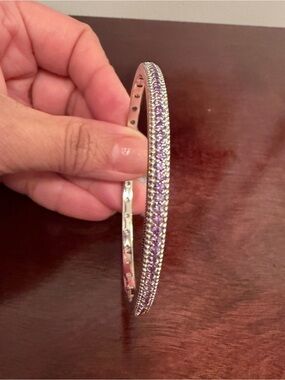 Judith Ripka sterling silver Purple gemstones slip on Bangle bracelet